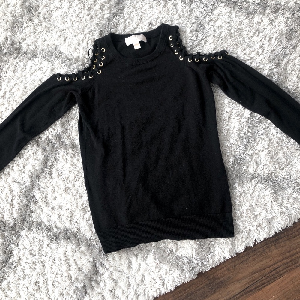Michael Kors Black Sweater w. Shoulder Peek Holes